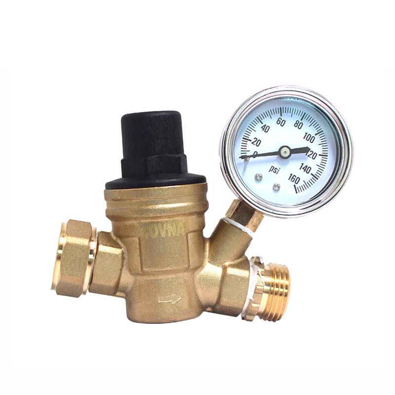 Brass 3/4 Inch Adjustable Water Pressure Reducing Valve With Gauge